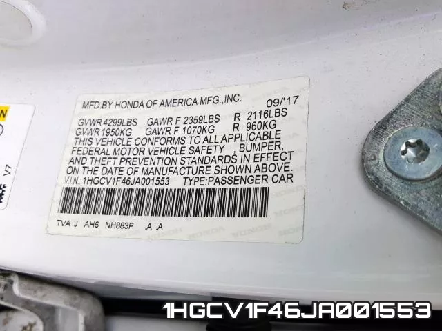 1HGCV1F46JA001553 фото 2