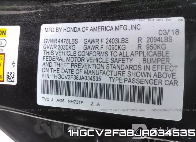 1HGCV2F38JA034535 фото 10