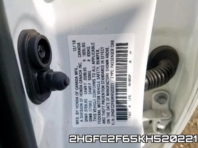 2HGFC2F65KH520221 фото 2