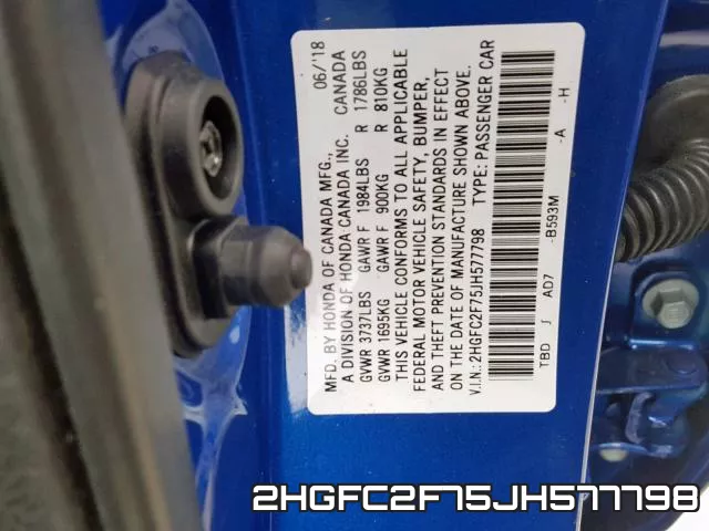 2HGFC2F75JH577798 фото 2