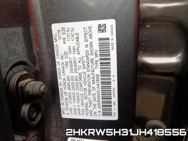 2HKRW5H31JH418556 фото 2