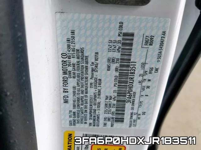 3FA6P0HDXJR183511 фото 2