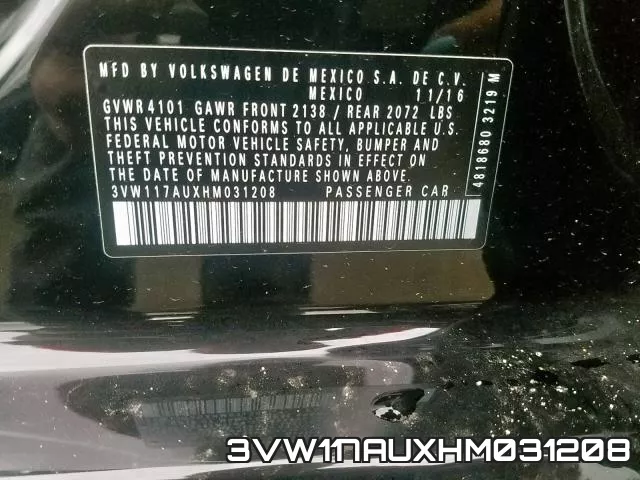 3VW117AUXHM031208 фото 2