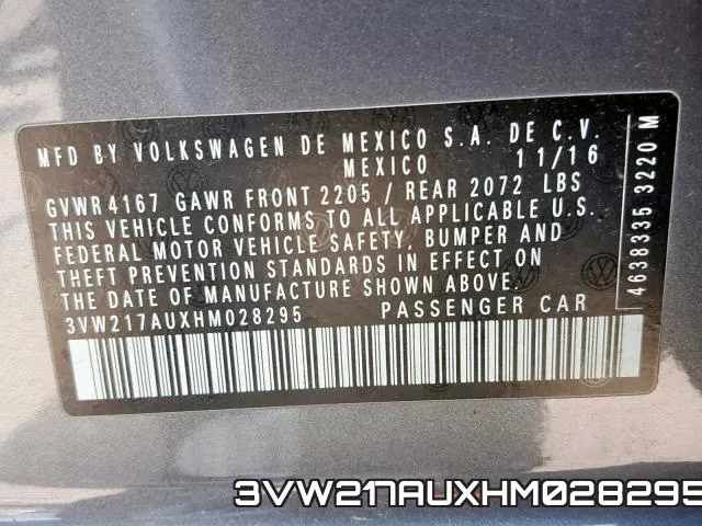 3VW217AUXHM028295 фото 2
