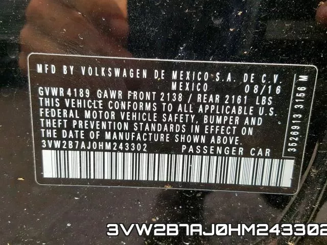 3VW2B7AJ0HM243302 фото 2
