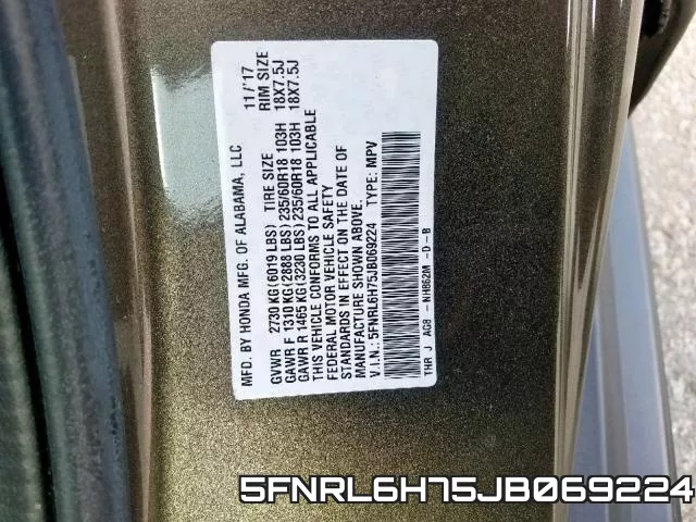 5FNRL6H75JB069224 фото 2