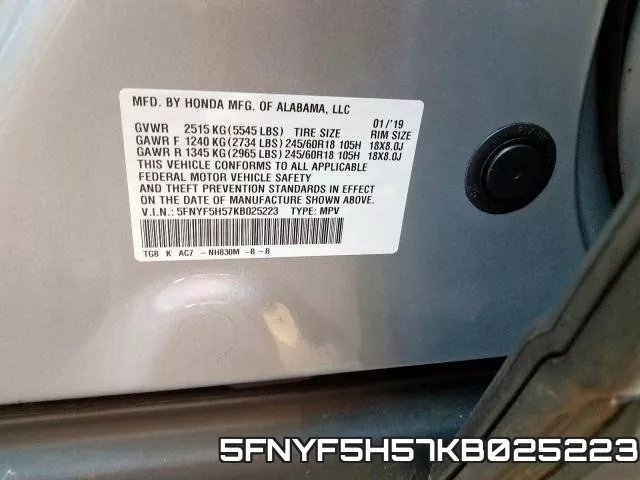 5FNYF5H57KB025223 фото 2