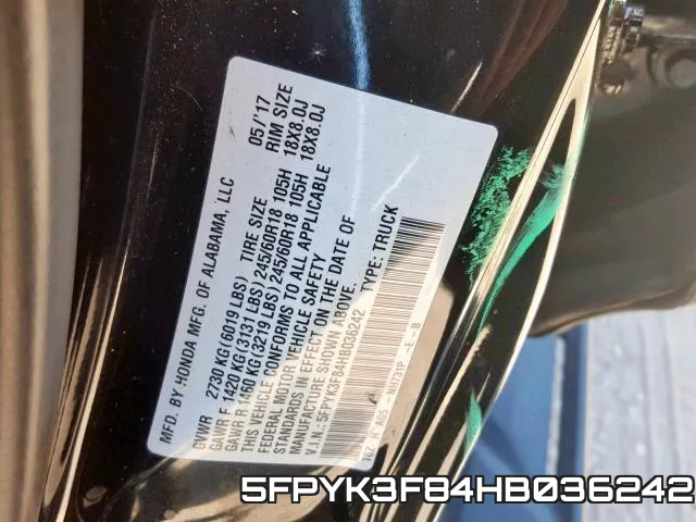 5FPYK3F84HB036242 фото 2