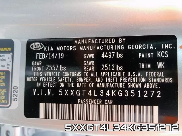 5XXGT4L34KG351272 фото 2