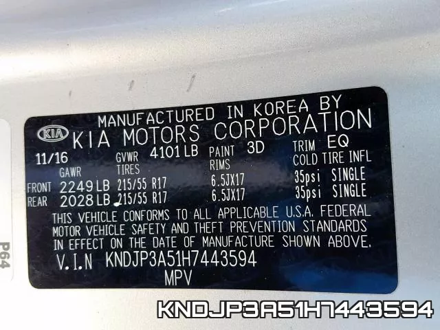 KNDJP3A51H7443594 фото 2