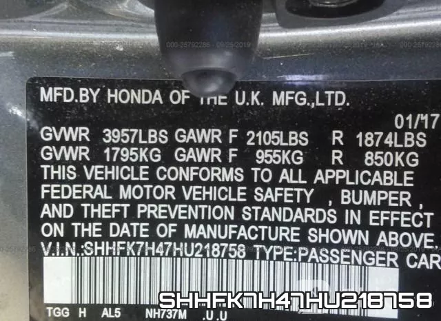 SHHFK7H47HU218758 фото 10