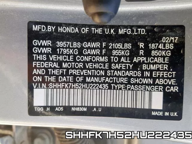 SHHFK7H52HU222435 фото 2