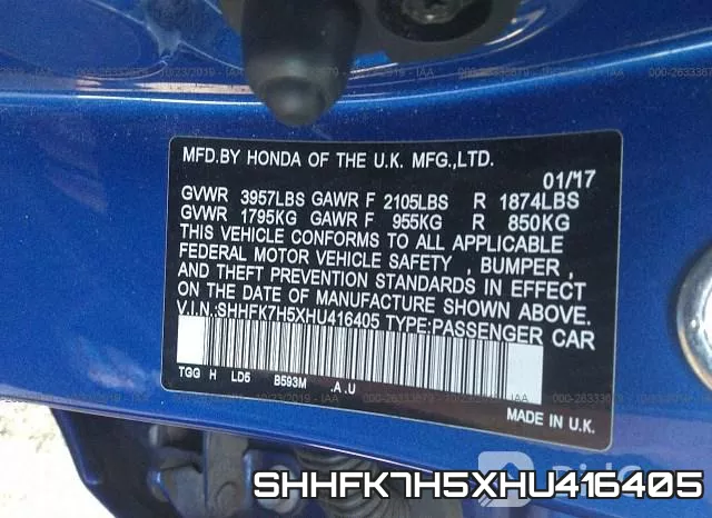 SHHFK7H5XHU416405 фото 10