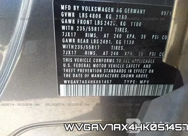 WVGAV7AX4HK051457 фото 10