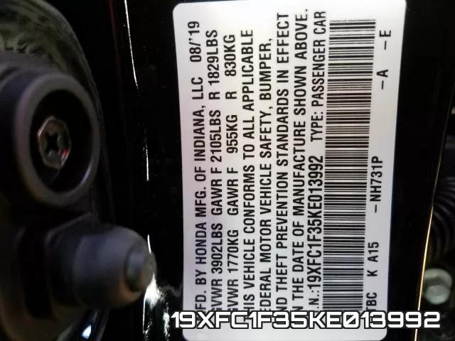 19XFC1F35KE013992 фото 2