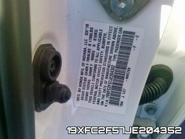 19XFC2F57JE204352 фото 2