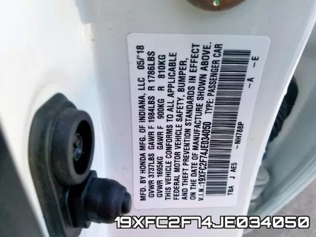 19XFC2F74JE034050 фото 2