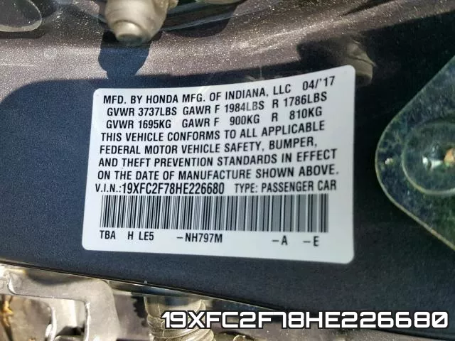 19XFC2F78HE226680 фото 2