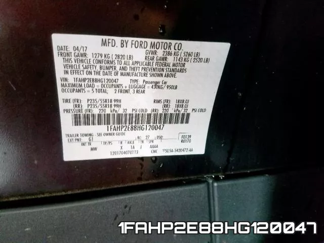 1FAHP2E88HG120047 фото 2