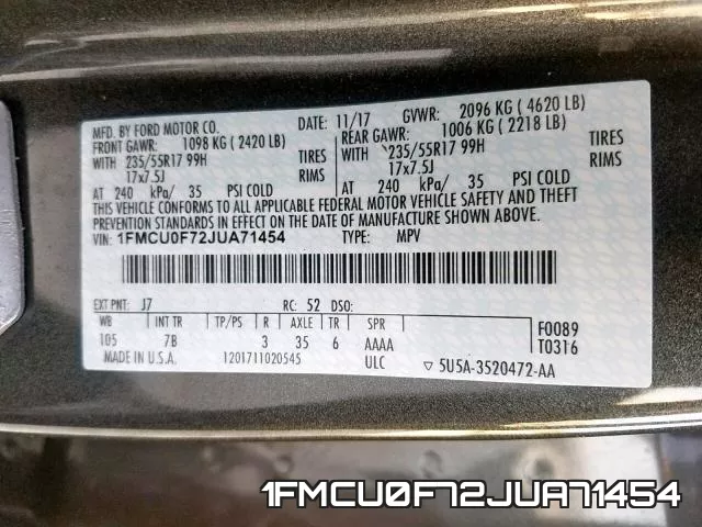 1FMCU0F72JUA71454 фото 2
