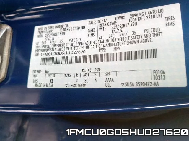 1FMCU0GD5HUD27620 фото 2