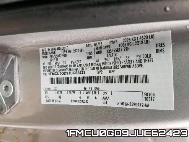 1FMCU0GD9JUC62423 фото 2