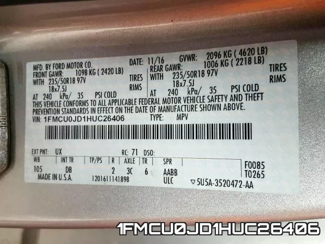 1FMCU0JD1HUC26406 фото 2