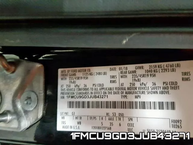 1FMCU9GD3JUB43271 фото 2