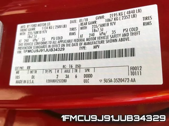 1FMCU9J91JUB34329 фото 2
