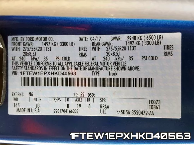 1FTEW1EPXHKD40563 фото 2