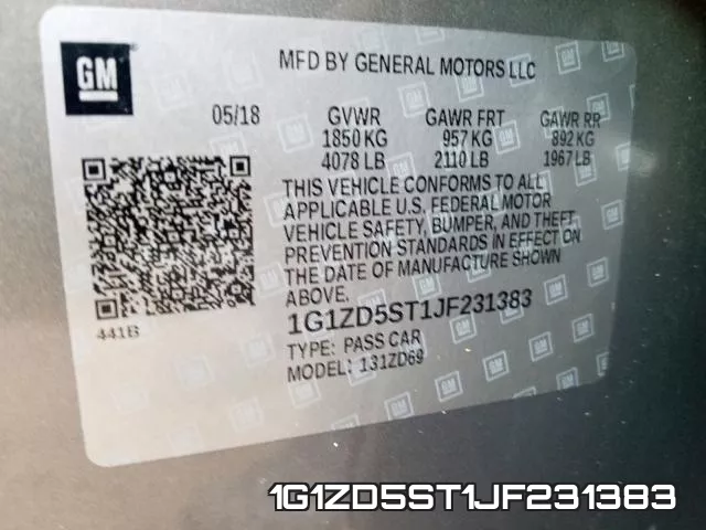 1G1ZD5ST1JF231383 фото 2
