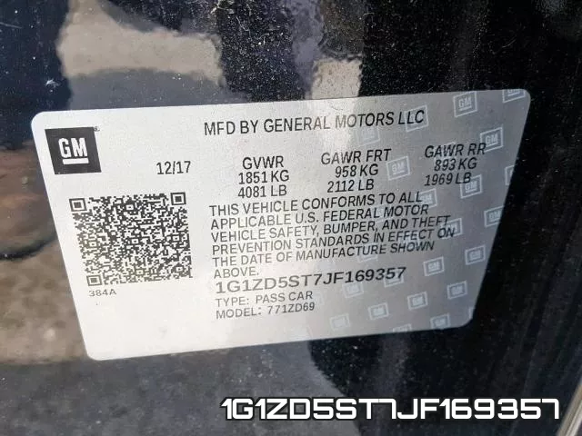 1G1ZD5ST7JF169357 фото 2
