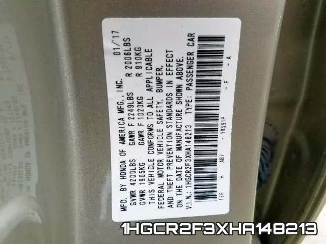 1HGCR2F3XHA148213 фото 2