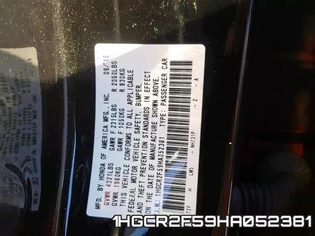 1HGCR2F59HA052381 фото 2