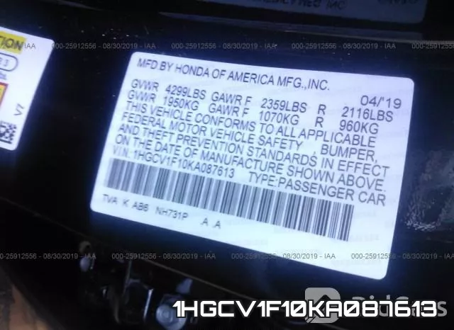 1HGCV1F10KA087613 фото 10