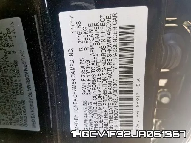 1HGCV1F32JA061367 фото 2