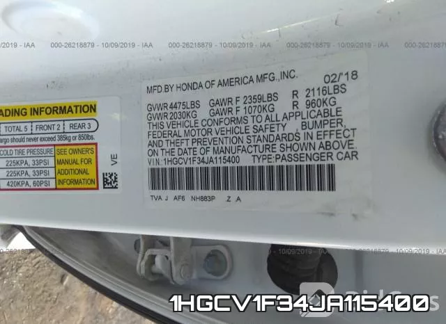 1HGCV1F34JA115400 фото 10