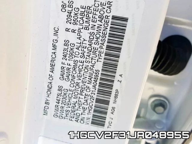 1HGCV2F31JA048955 фото 2
