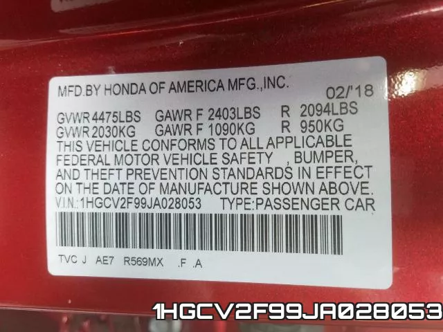 1HGCV2F99JA028053 фото 2