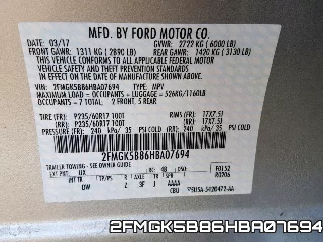 2FMGK5B86HBA07694 фото 2