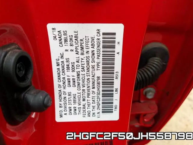 2HGFC2F50JH558798 фото 2