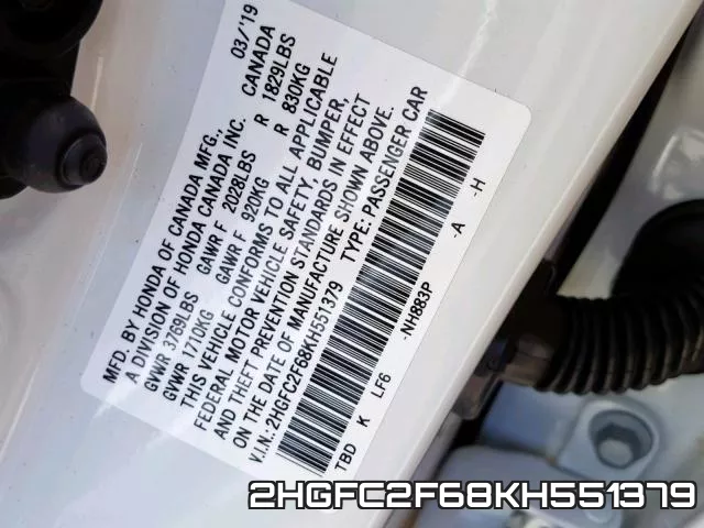 2HGFC2F68KH551379 фото 2