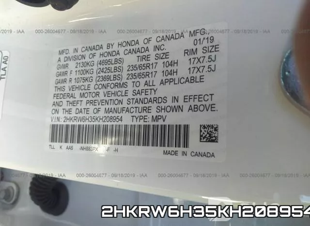 2HKRW6H35KH208954 фото 10