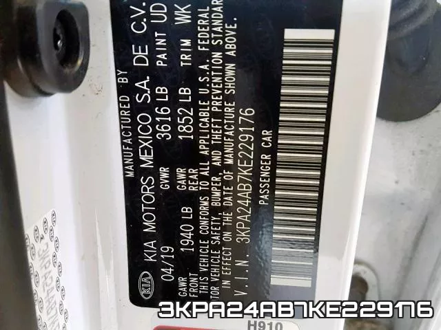 3KPA24AB7KE229176 фото 2