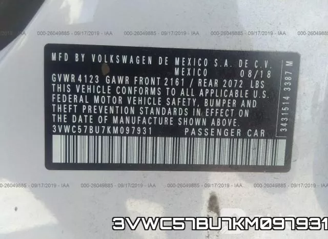 3VWC57BU7KM097931 фото 10