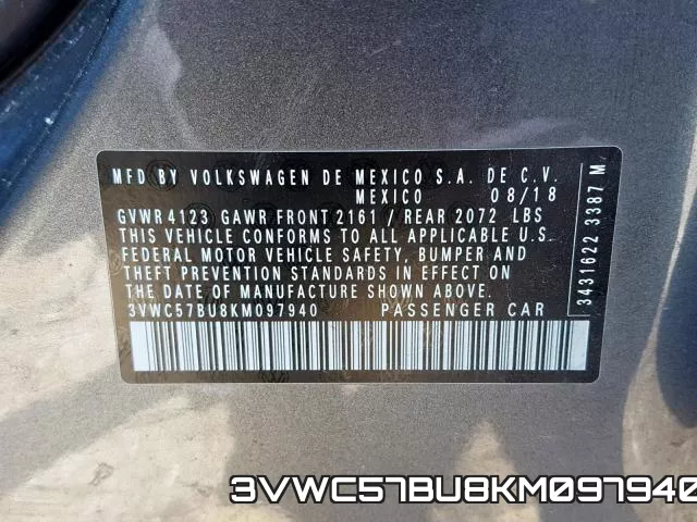 3VWC57BU8KM097940 фото 2