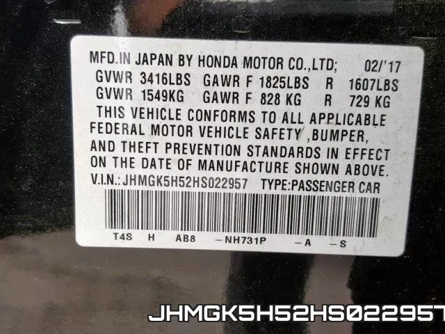 JHMGK5H52HS022957 фото 2
