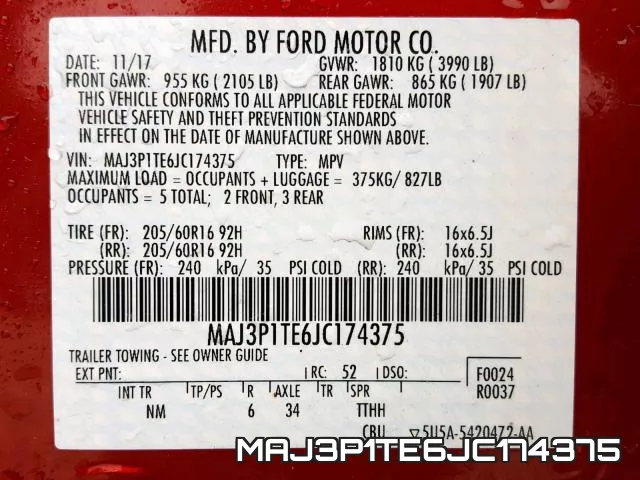 MAJ3P1TE6JC174375 фото 2