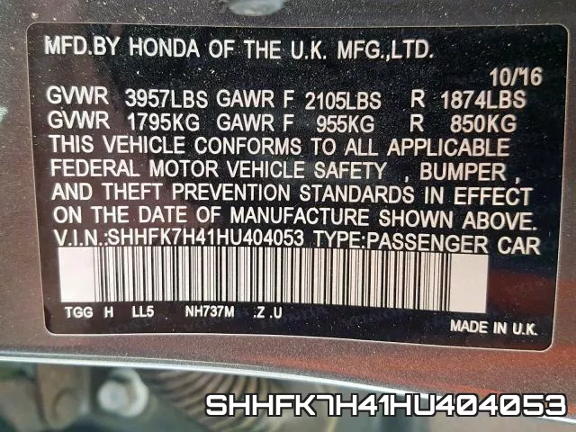SHHFK7H41HU404053 фото 2