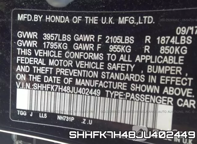 SHHFK7H48JU402449 фото 10